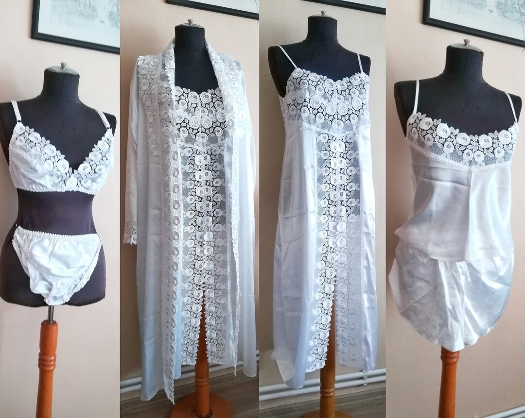 White Vintage Nightgown and Robe Set 6 Pieces Matching Etsy