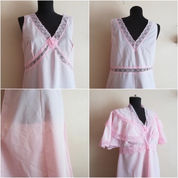 Vintage peignoir set Pink Cotton Robe Victorian N… - image 2