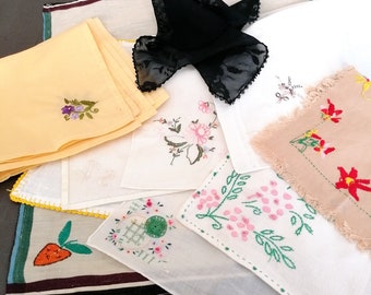 Vintage embroidered handkerchiefs assorted women's hankies Lot of 11