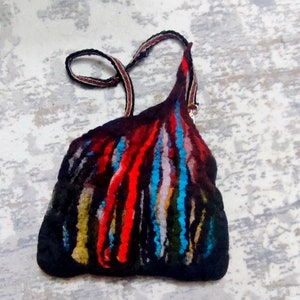 Black Felted purse rainbow felted handbag, needle felt crossbody women's purse eco friendly image 10