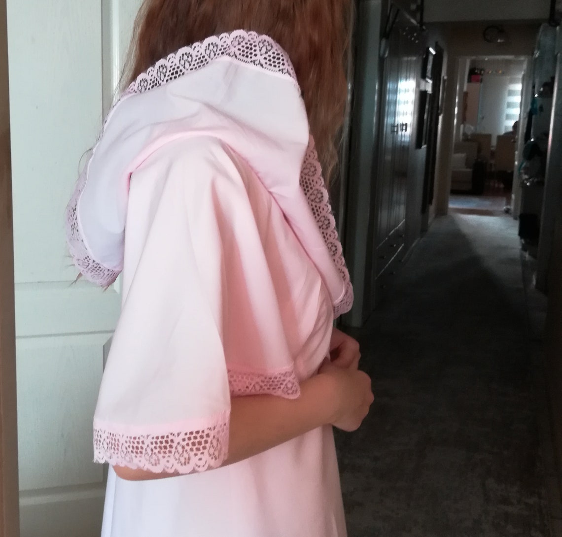 Vintage Peignoir Set Pink Cotton Robe Victorian Nightgown Set, Angel ...