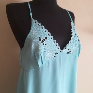 1970&#39;s vintage full slip dress lingerie vintage nightie green blue nighgown