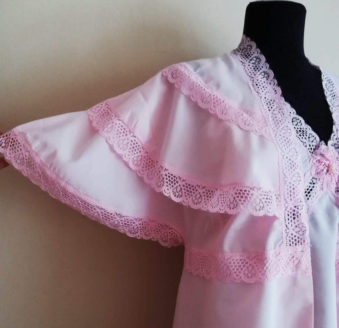 Vintage Peignoir Set Pink Cotton Robe Victorian Nightgown Set, Angel ...
