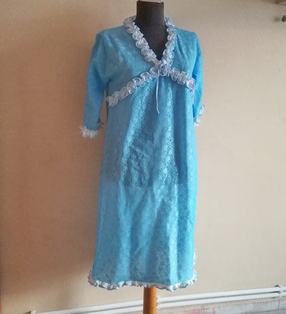 Blue vintage sleepwear, 1960s vintage nylon nightie l… - Gem