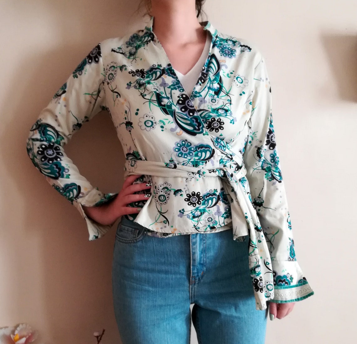 Vintage Floral Wrap Blouse