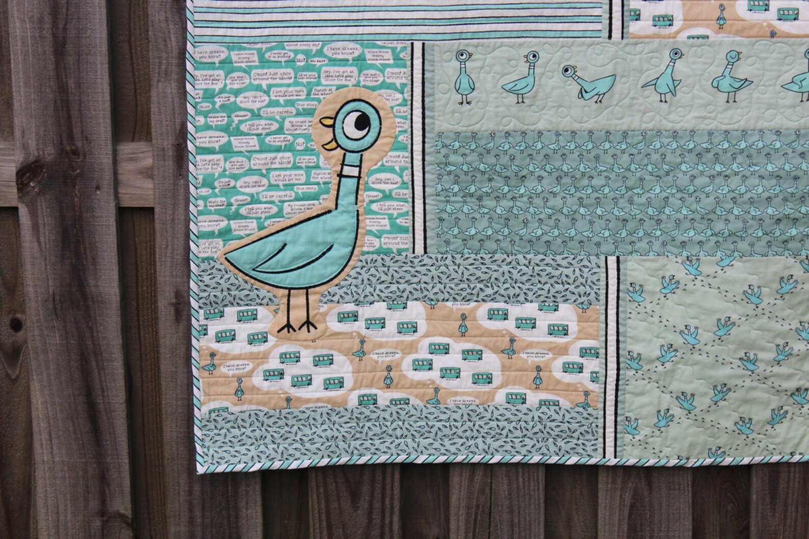 Custom Quilt, Baby Quilt, Organic Quilt, Quilts for Sale, Mo Willems Don't Let the Pigeon Drive