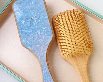 Blue Bow hair brush with pearl customized gift for her bridesmaids gift birthday gift for her party favor bachelorette party graduation gift