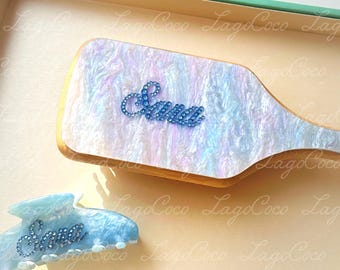 Personalized Name Hair Claw Brush Set Custom Name Hair Claw with Rhinestones Matching Name Hair Brush Personalized Bridal Party Gift for Her
