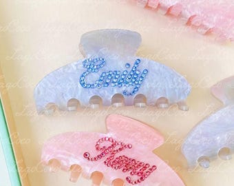 Personalized Rhinestone name hair clip claw customized gift for her bridesmaids gift birthday pink acetate hair claw clip barrettes