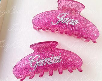 Pink Glitter name hair claw clip custom rhinestone name hair claw clips bling barrette hair clip gift for Mother’s Day  bachelorette party