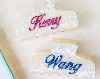 Personalized Rhinestone name Pearl hair clip claw customized gift for her bridesmaids gift birthday pearl acetate hair claw clip barrettes