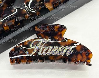 Personalized Rhinestone name hair clip claw customized gift for her bridesmaids gift birthday tortoiseshell acetate hair claw clip barrettes
