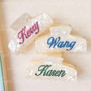 Pearl White name hair claw clip custom rhinestone name hair claw clips bling barrette hair clip gift for Mother’s Day  bachelorette party