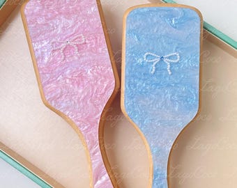 Bow hair brush with pearl customized gift for her bridesmaids gift birthday gift for her party favor bachelorette party graduation gift