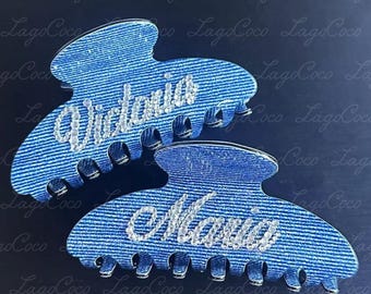 Denim name hair claw clip custom rhinestone name hair claw clips bling barrette hair clip for thick hair gift for her hair accessories