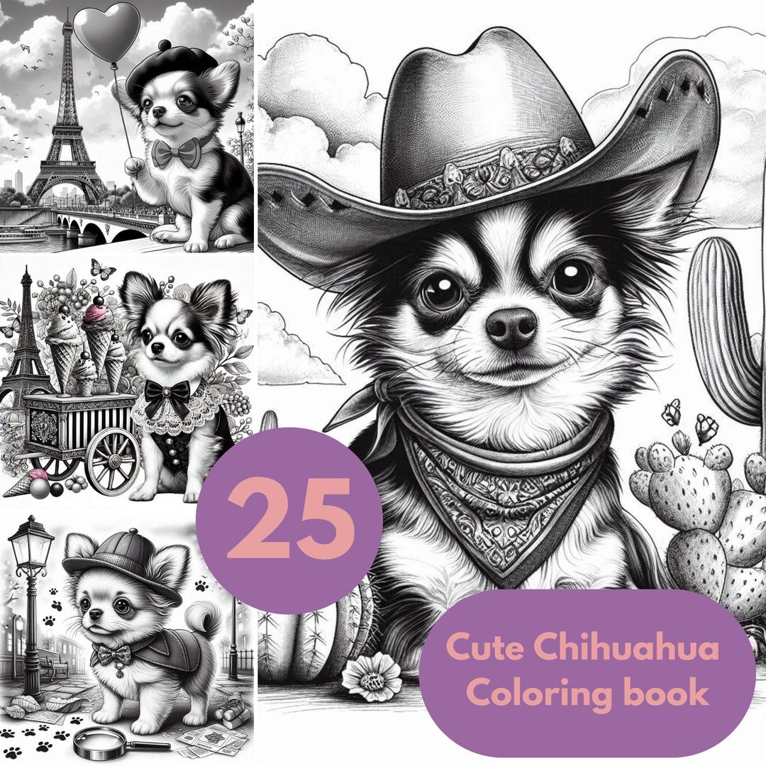 25 Chihuahua Coloring Pages, for Adults and Kids, Instant Download ...
