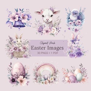 Può includere: Un pacchetto di clipart digitale di 30 immagini di Pasqua in formato PNG e 1 file PDF. Le immagini presentano una varietà di temi pasquali, tra cui un agnello, un uccello, un coniglio, uova e fiori. Le immagini sono tutte in stile acquerello e sono perfette per aggiungere un tocco di primavera ai tuoi progetti.