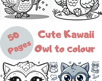 50 cute Kawaii Owls to color