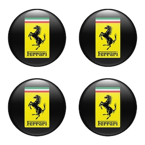 Set of 4 pcs Ferrari Wheel emblems Center cap stickers Wheel Center Hub Caps Of Rims Self Adhesive Stickers for car interior