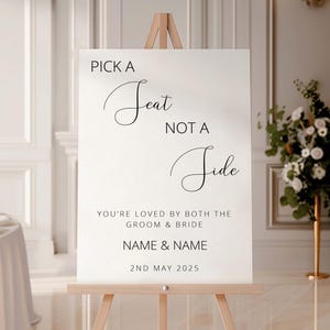 Minimalist Wedding Welcome Sign, Elegant Pick a Seat Not a Side Board