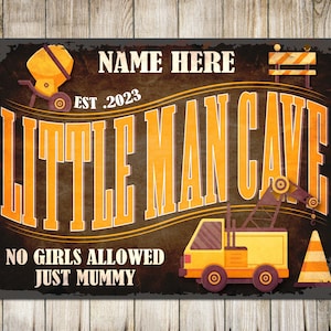 PERSONALISED Heavy Equipment Little Man Cave Kids Playroom Children Play Area Games Toys Fun Classic Sign Decor Metal Plaque