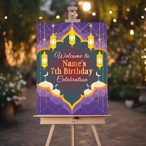 MOROCCAN Party Welcome Sign, A1, A2, A3 or A4, 16th 18th 21th Birthday Party Signs, Movie Night Decorations, Adults Kids Arabian Nights Sign