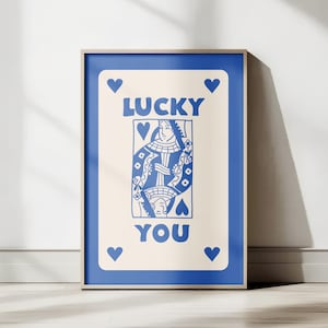 Cartaz Lucky You – Arte de parede de cartas de baralho vintage, impressão estética de cassino, decoração de sala de pôquer, pôster retrô de jogo de azar