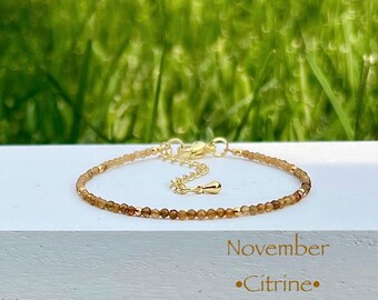Dainty Citrine Bracelet • 2mm Natural Gemstones • November Birthstone • Stackable Bracelet