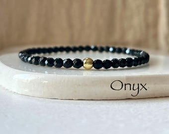 Black Onyx Faceted Stretch Bracelet, Natural Gemstones, Minimalist Jewelry
