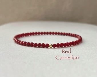 Carnelian Stretch Bracelet, 10mm Deep Red Gemstones & Stainless  display picture 1