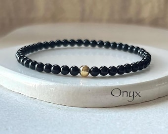 Black Onyx Stretch Bracelet, Natural Gemstones, Minimalist Jewelry