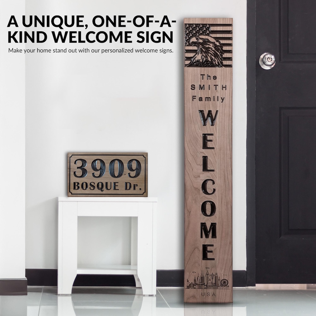 Personalized Cherry Wood Welcome Sign: Custom Family Name - Etsy