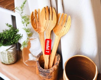 Handgefertigter Kochlöffel aus Olivenholz: Türkische Holzmaserung, 30 cm