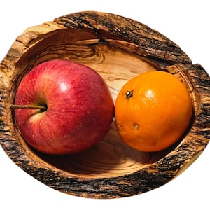 Rustic Olive Wood Snack Bowl with Live Edge, Handcrafted Olive Wood Bowl with Natural Bark, Perfect for Snacks, Fruits - Nuts
