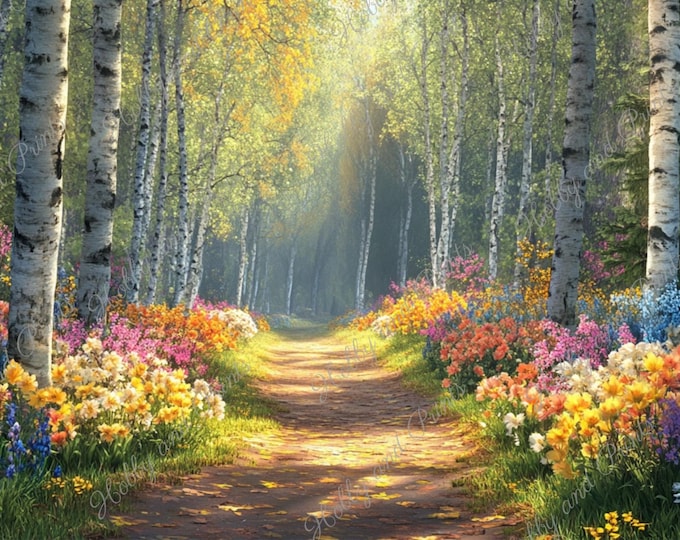 Blumenweg im Birkenwald