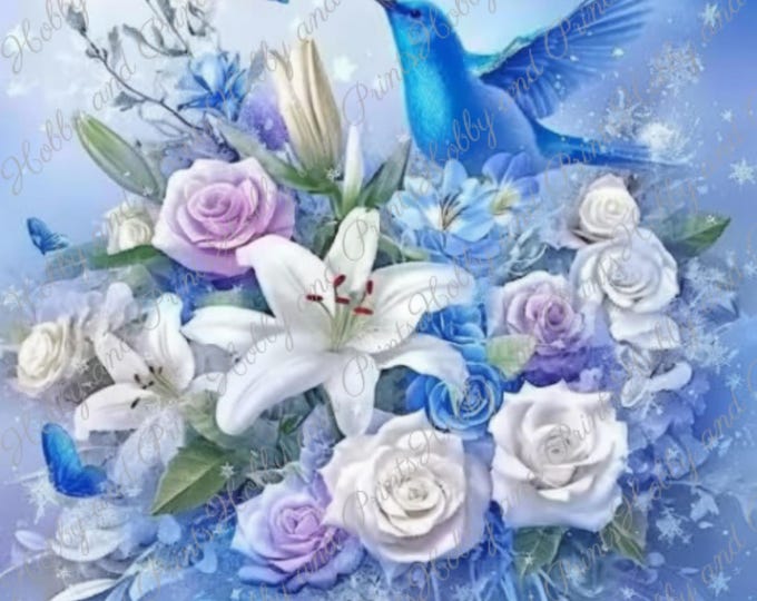 DIY Diamond Painting Full Screen Blue Bird Flower Bouquet Comic Manga Special Stones Choice Canvas Round Square