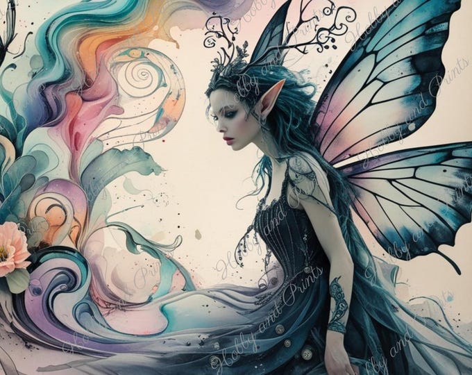 Dunkle Fee mit Farbenwirbel