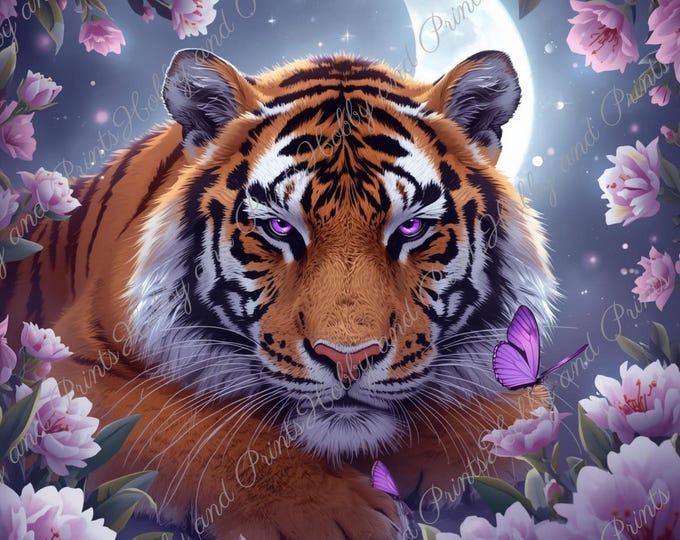 DIY Diamond Painting Full Screen Magical Tiger Night Moon Flower Meadow Butterflies Purple Eyes Dreamland Round Square Special Stones