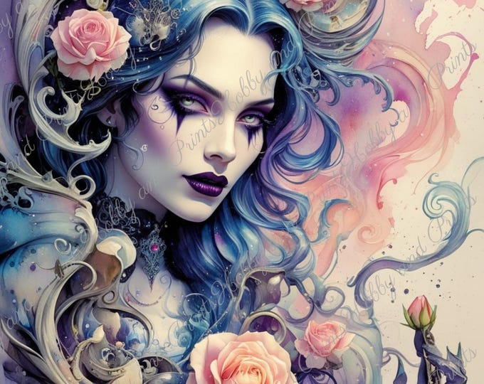 DIY Diamond Painting Full Screen Mystical Woman Roses Vampire Gothic Fantasy Mythical Creature Night Legendary Round Square Special Stones