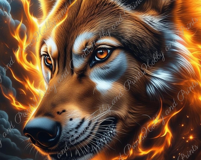 DIY Diamond Painting Full Screen Wolf Fire Power Strength Portrait Animal Motif Fantasy Comic Anime Special Stones ChoiceCanvas Round Square