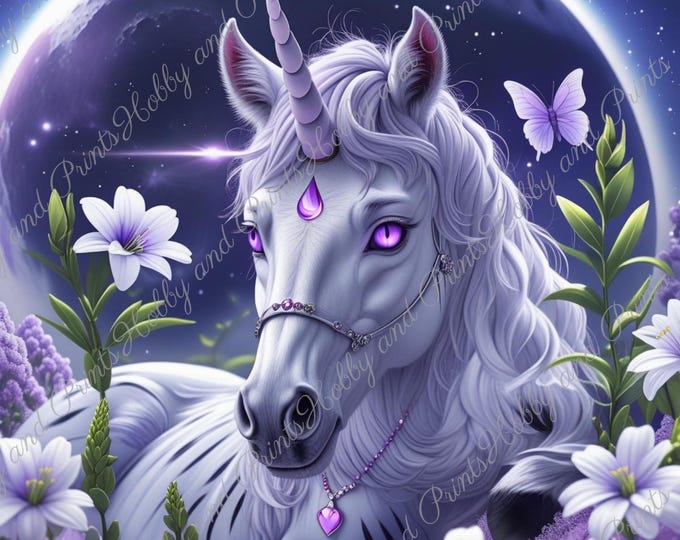 DIY Diamond Painting Full Screen Unicorn Night Moon Magic Flower Meadow Butterflies Purple Eyes Dreamland Round Square Special Stones