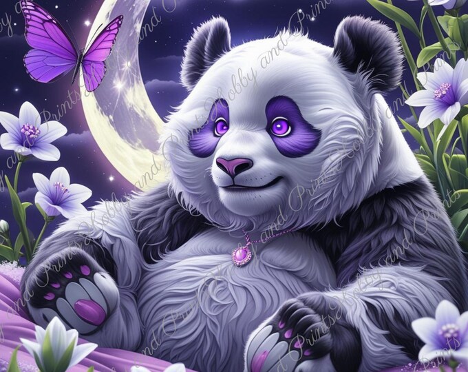 DIY Diamond Painting Full Screen Magical Panda bear Night Moon Flower Meadow Butterflies Purple Eyes Dreamland Round Square Special Stone