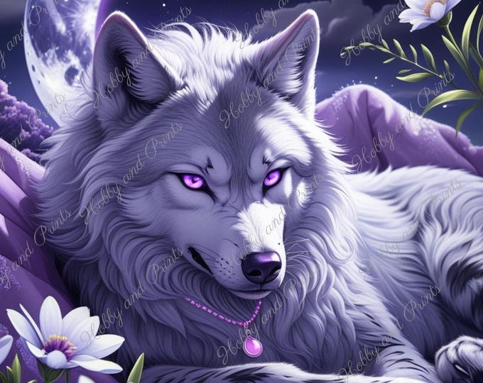 DIY Diamond Painting Full Screen White Wolf Night Flowers Dream Magic Fantasy Animal Lovers Moon Butterfly Atmosphere Special Stones