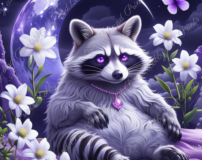 DIY Diamond Painting Full Screen Magical racoon Night Moon Flower Meadow Butterflies Purple Eyes Dreamland Round Square Special Stone