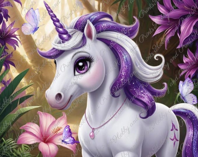 Gloria - süßes Einhornkind mit violetten Horn und Strähnen