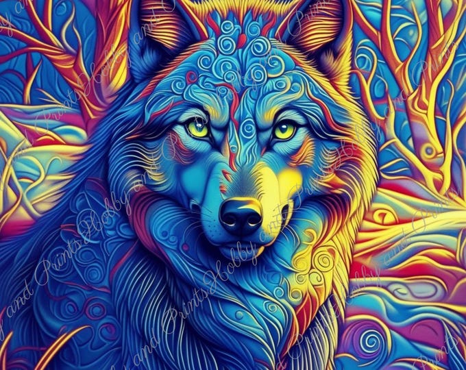 DIY Diamond Painting Full Screen Psychedelic wolf Colorful Painting Special Stones Animal Lovers Fantasy Choice Canvas Round & Square