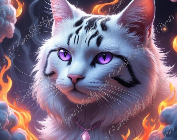 DIY Diamond Painting Full Screen Fire Cat Majesty Flames Power Wild Mysticism Fantasy Special Stones Choice Canvas Round Square