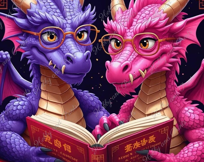 lustiges Drachenpaar beim Lesen