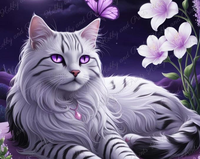 DIY Diamond Painting Full Screen Cat Maine Coon Night Flowers Dream Magic Fantasy Animal Lovers Cat People Butterfly Special Stones