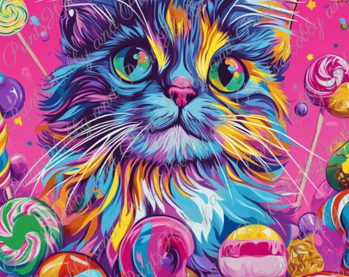 bunte Katze mit Süßigkeiten